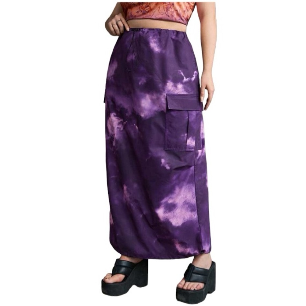 Shein Icon Plus Tie Dye Parachute Drawstring Cargo Skirt Purple & Pink 4X